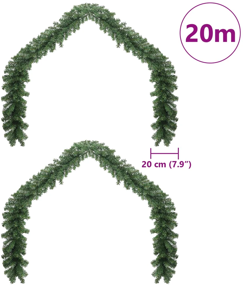 Kalėdinė girlanda 2 vnt. Žalia 20 m PVC
