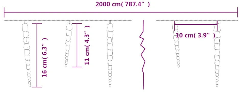 Kalėdinė girlianda varvekliai, 200 mėlynų LED, akrilas/PVC, 20m