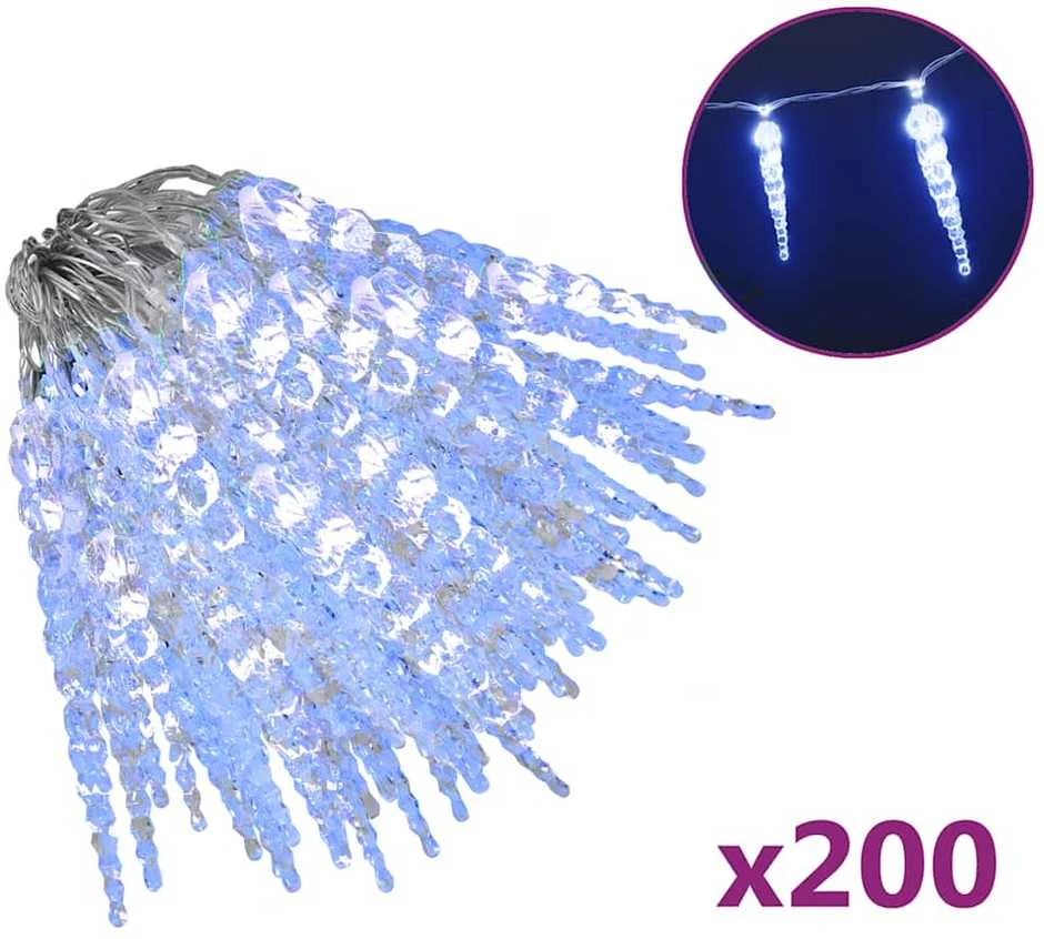 Kalėdinė girlianda varvekliai, 200 mėlynų LED, akrilas/PVC, 20m
