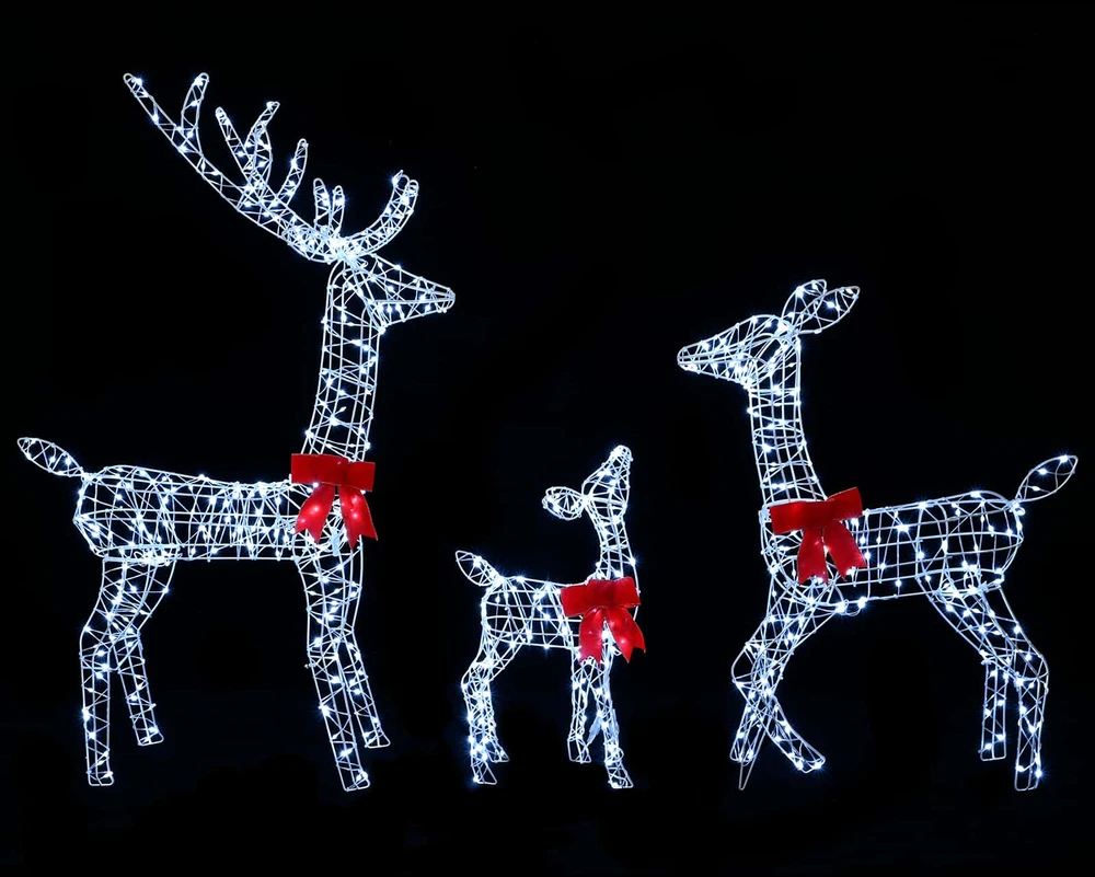 Kalėdinė LED elnių šeima 700 LED Šalta balta 70 x 26 x 128 cm