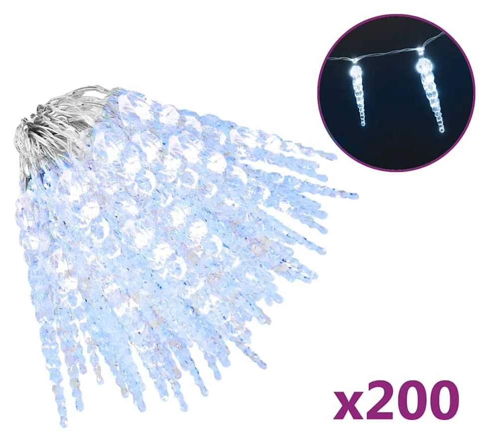 Kalėdinė girlianda varvekliai, 200 šaltų baltų LED, akrilas/PVC