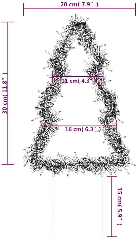 Kalėdinės dekoracijos eglutės su smaigais, 3vnt., 50LED, 30cm