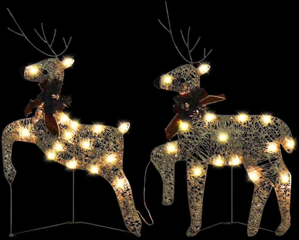 Kalėdiniai elniai, 2vnt., auksinės spalvos, 40 LED lempučių