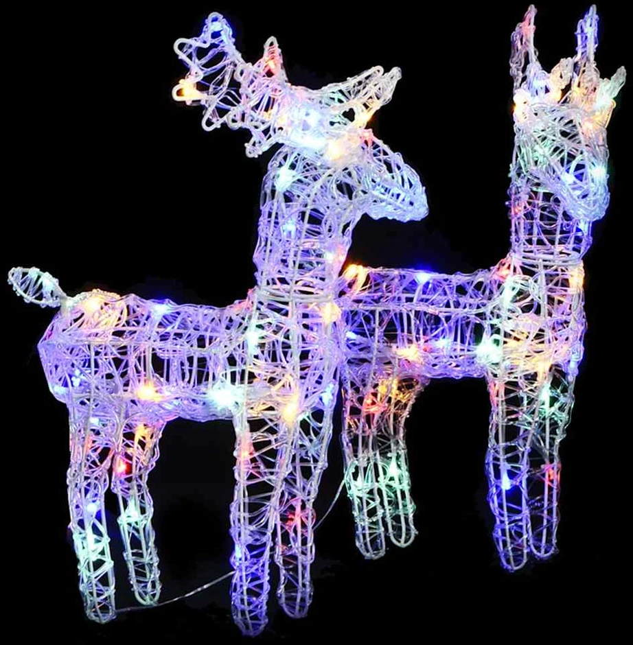 Kalėdiniai elniai, 2vnt., įvairių spalvų, akrilas, 80LED