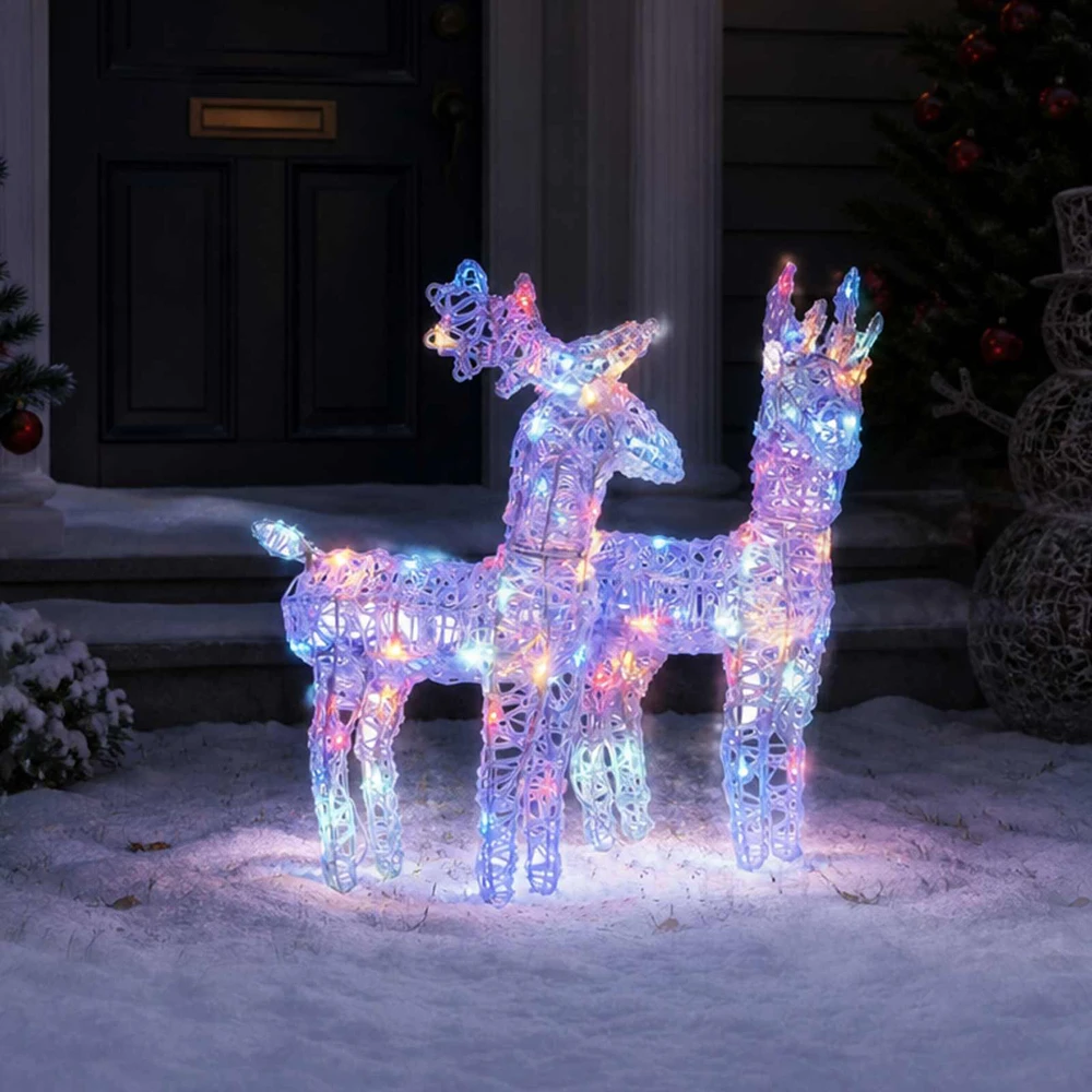 Kalėdiniai elniai, 2vnt., įvairių spalvų, akrilas, 80LED