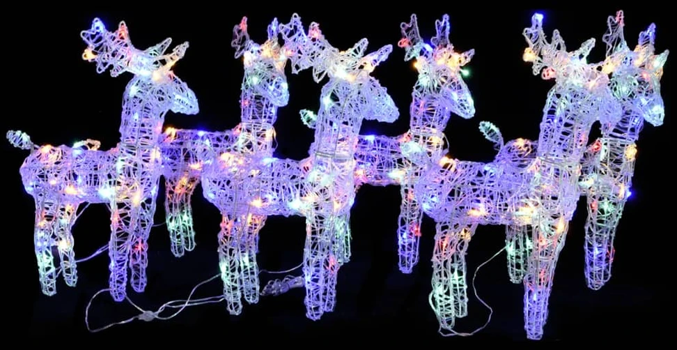 Kalėdiniai elniai, 6vnt., įvairių spalvų, akrilas, 240LED