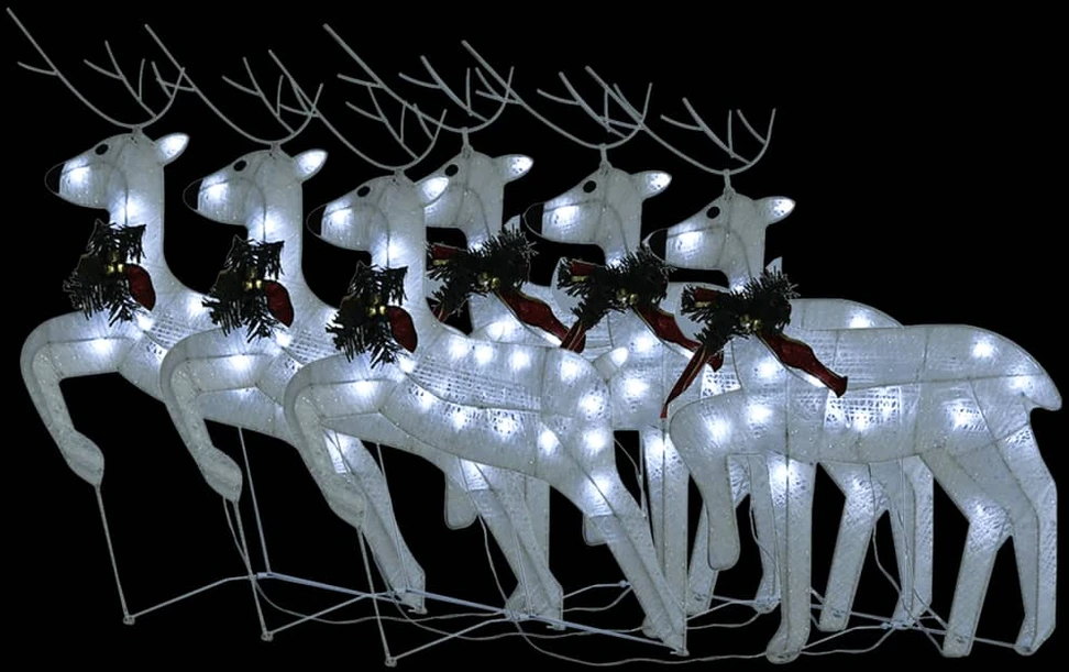 Kalėdiniai elniai, 6vnt., šaltų baltų, 120 LED lempučių