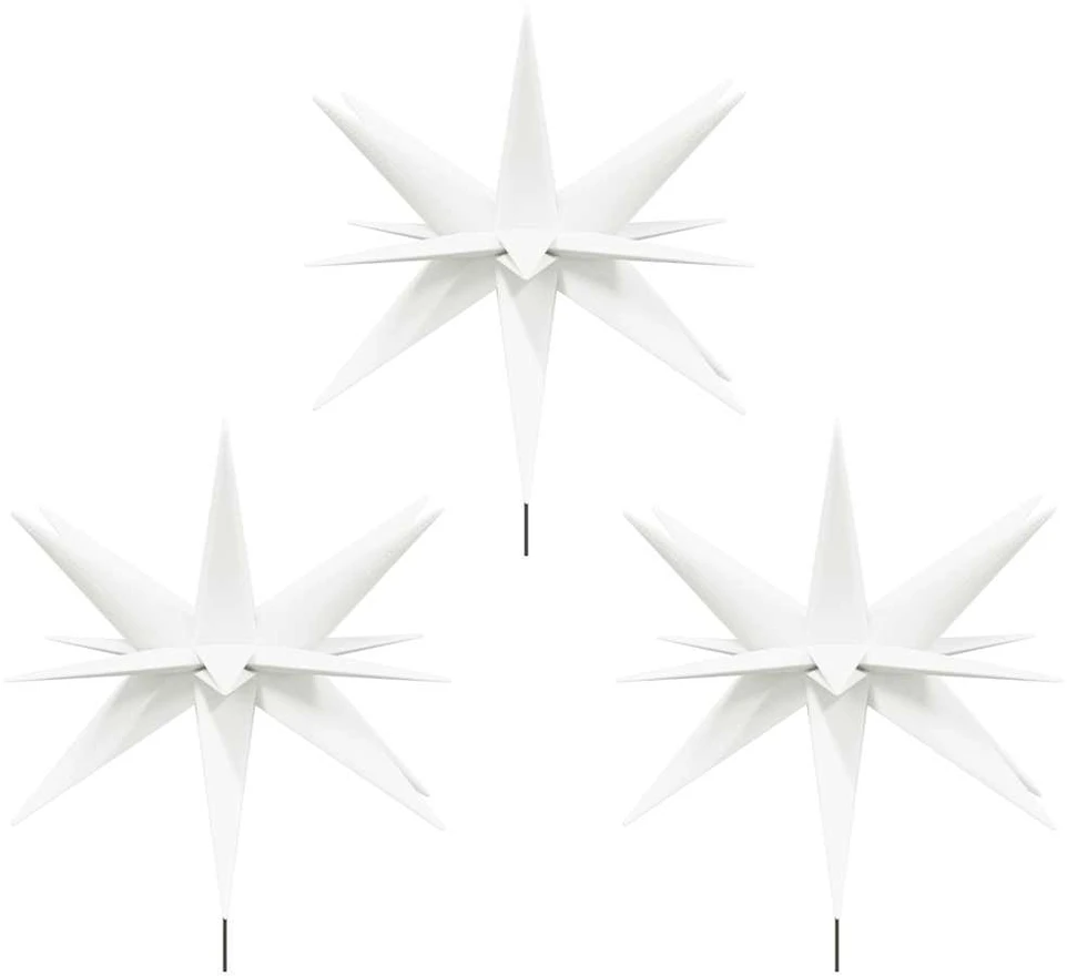 Kalėdiniai šviestuvai su smaigais/LED, 3vnt., balti, 35cm