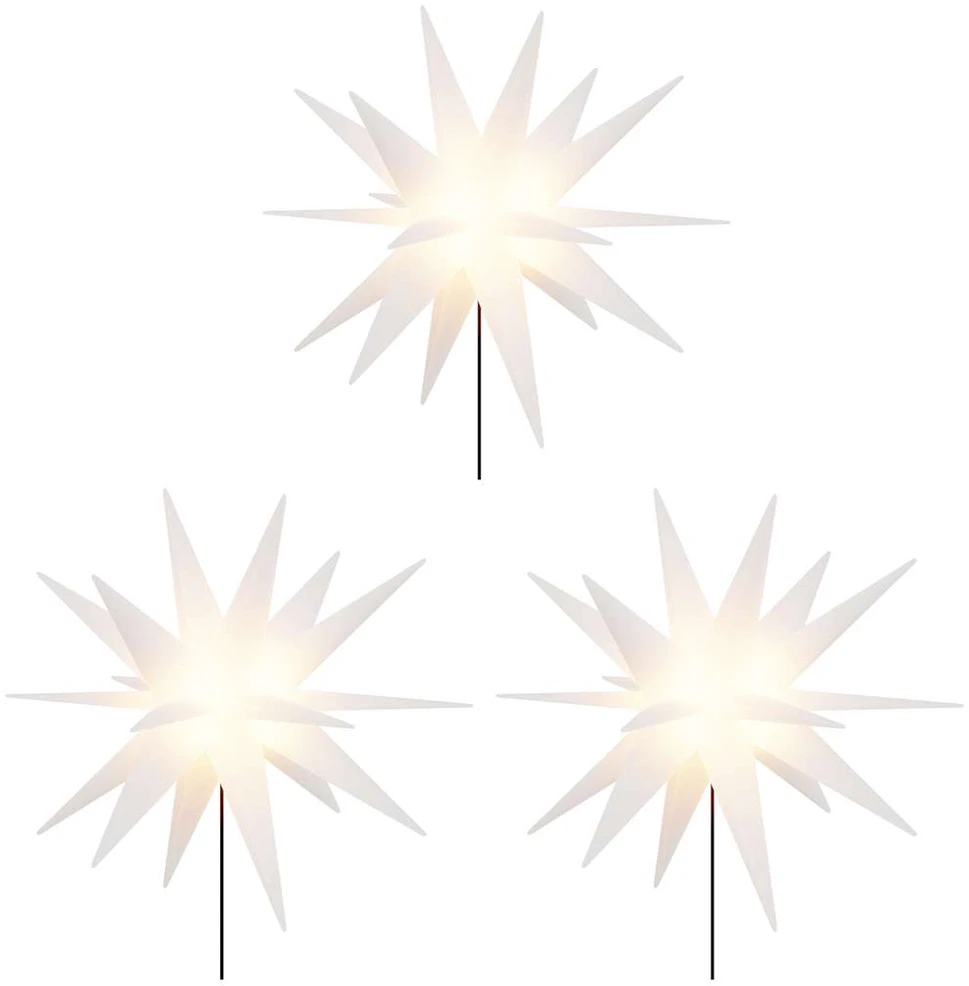 Kalėdiniai šviestuvai su smaigais/LED, 3vnt., balti, 57cm