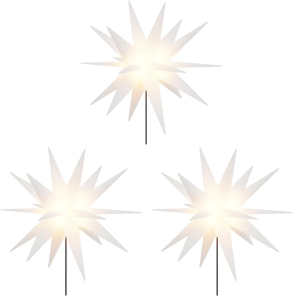 Kalėdiniai šviestuvai su smaigais/LED, 3vnt., balti, 35cm
