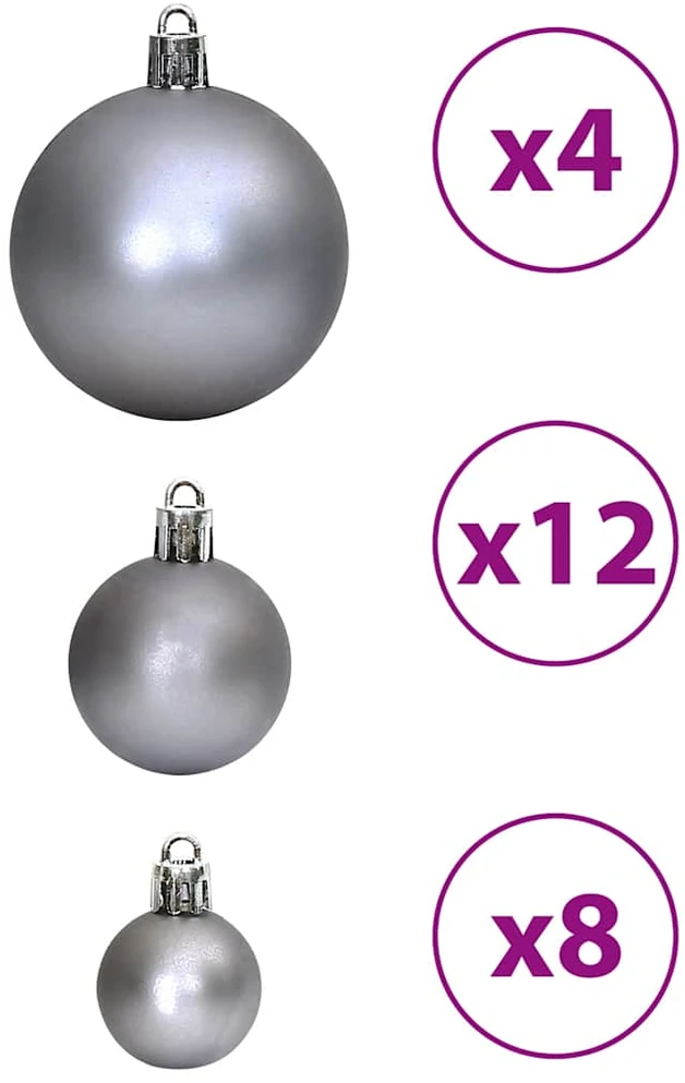 Kalėdiniai žaisliukai, 100vnt., pilkos spalvos, 3/4/6cm