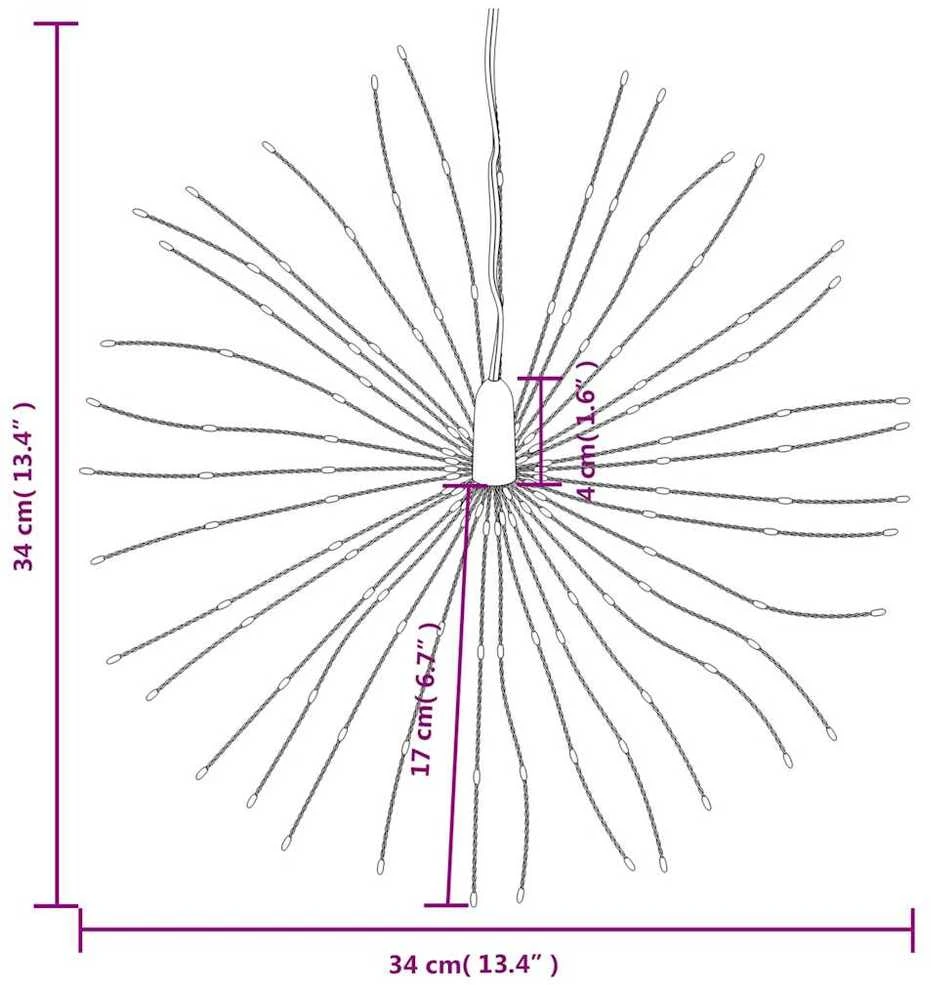 Kalėdinis šviestuvas fejerverkas, 140 šaltų baltų LED, 17cm
