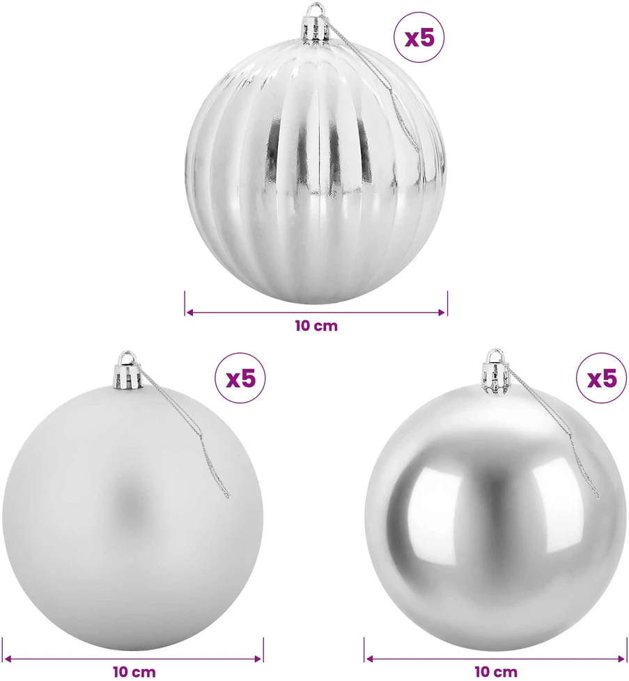 Kalėdinių kamuoliukų rinkinys XL 15 vnt. Sidabrinė Ø 10 cm