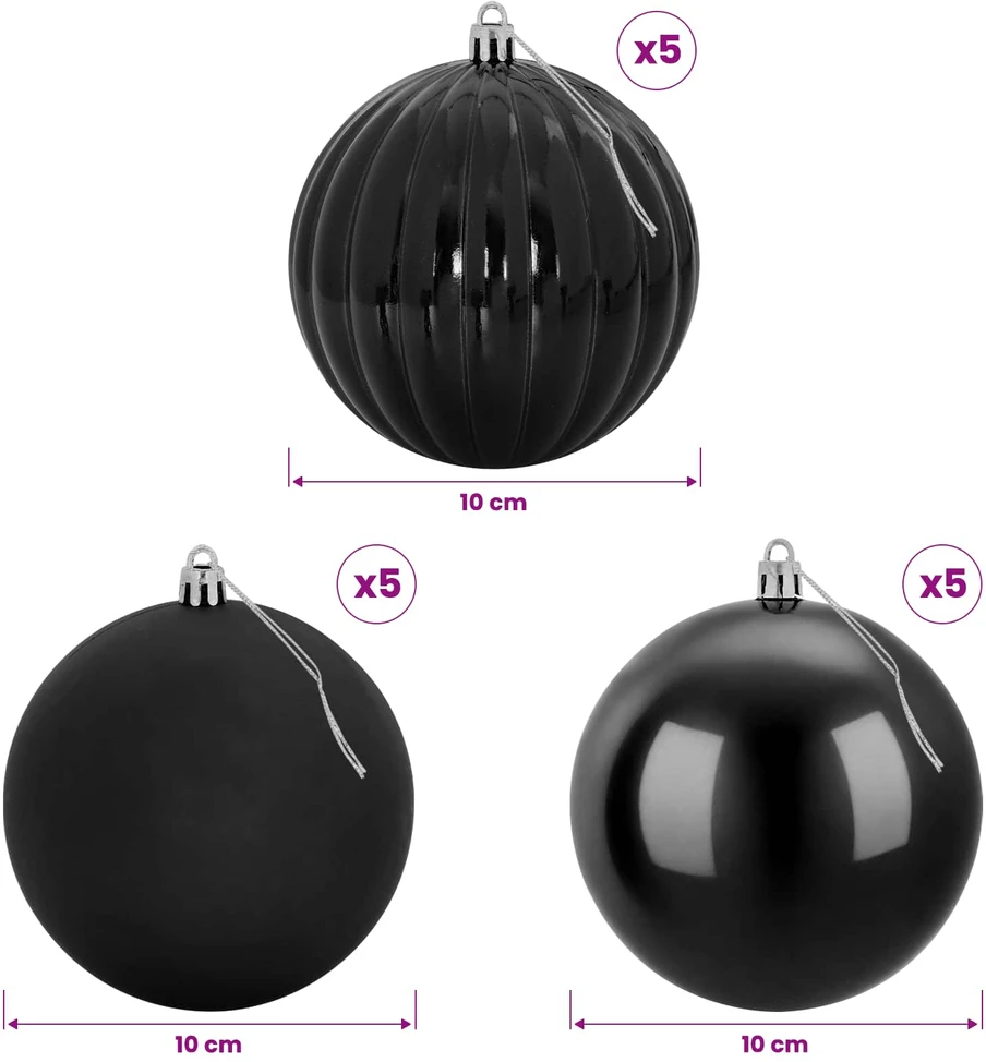 Kalėdinių kamuoliukų rinkinys XL 15 vnt. Juoda Skersmuo 10 cm