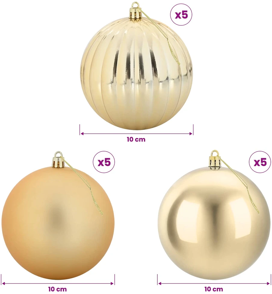 Kalėdinių kamuoliukų rinkinys XL 15 vnt. Auksinė Skersmuo 10 cm