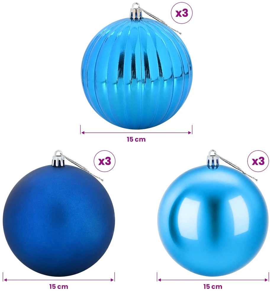 Kalėdinių kamuoliukų rinkinys XL 9 vnt. Mėlyna Ø 15 cm