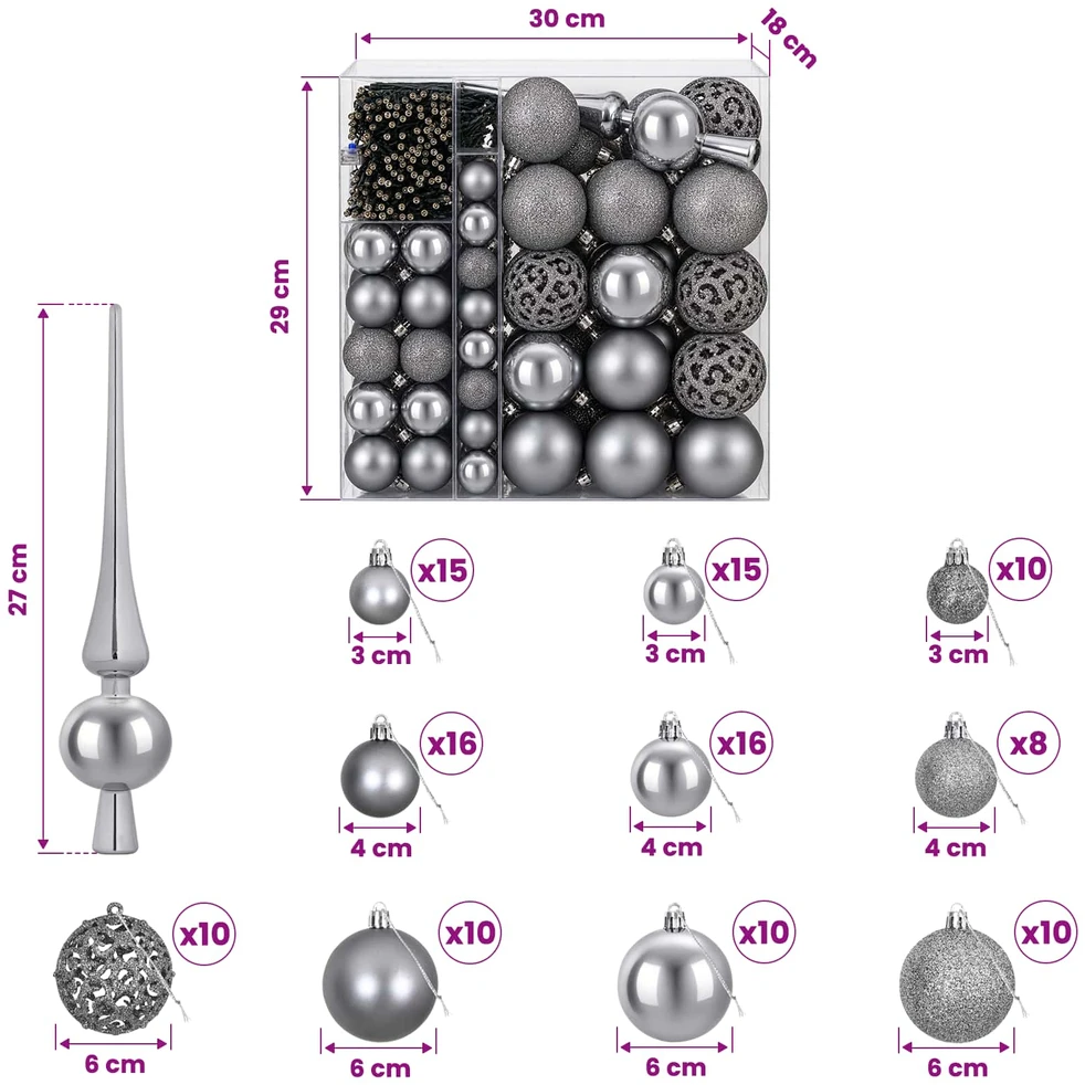 Kalėdinių Kraitės Rinkinys 120 vnt. Pilka Ø 6 cm Plastmasė