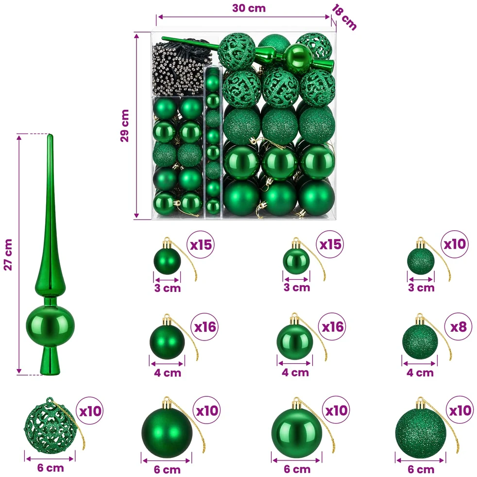 Kalėdinių Kraitės Rinkinys 120 vnt. Žalia Ø 6 cm Plastmasė