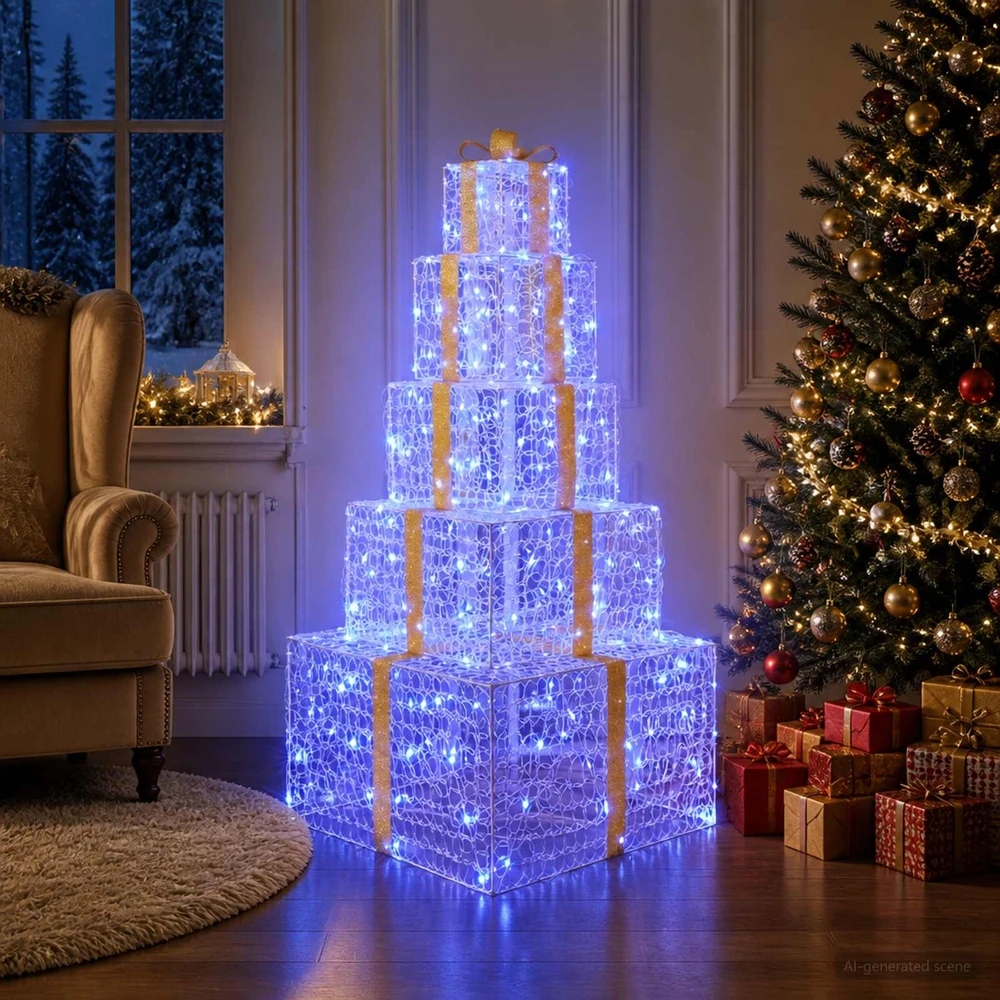 Kalėdinių LED dovanų dėžučių rinkinys 250 LED Mėlyna