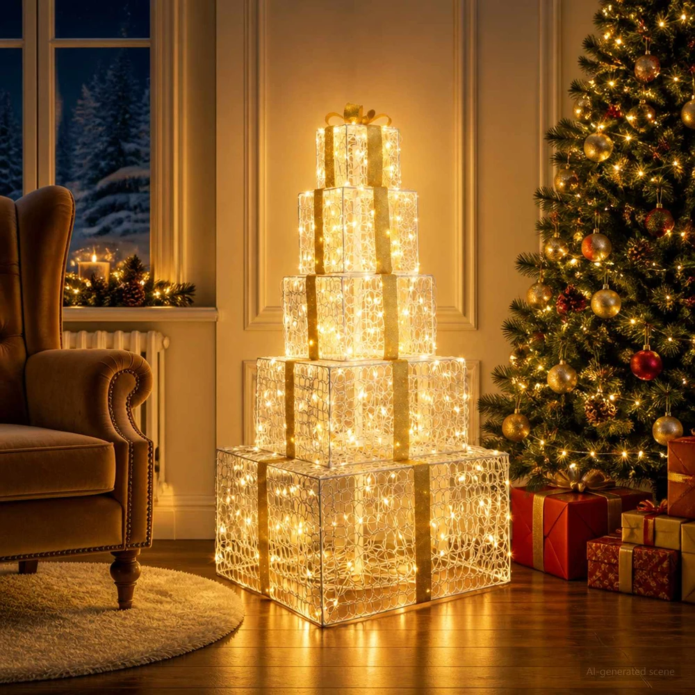 Kalėdinių LED dovanų dėžučių rinkinys 250 LED Šilta balta