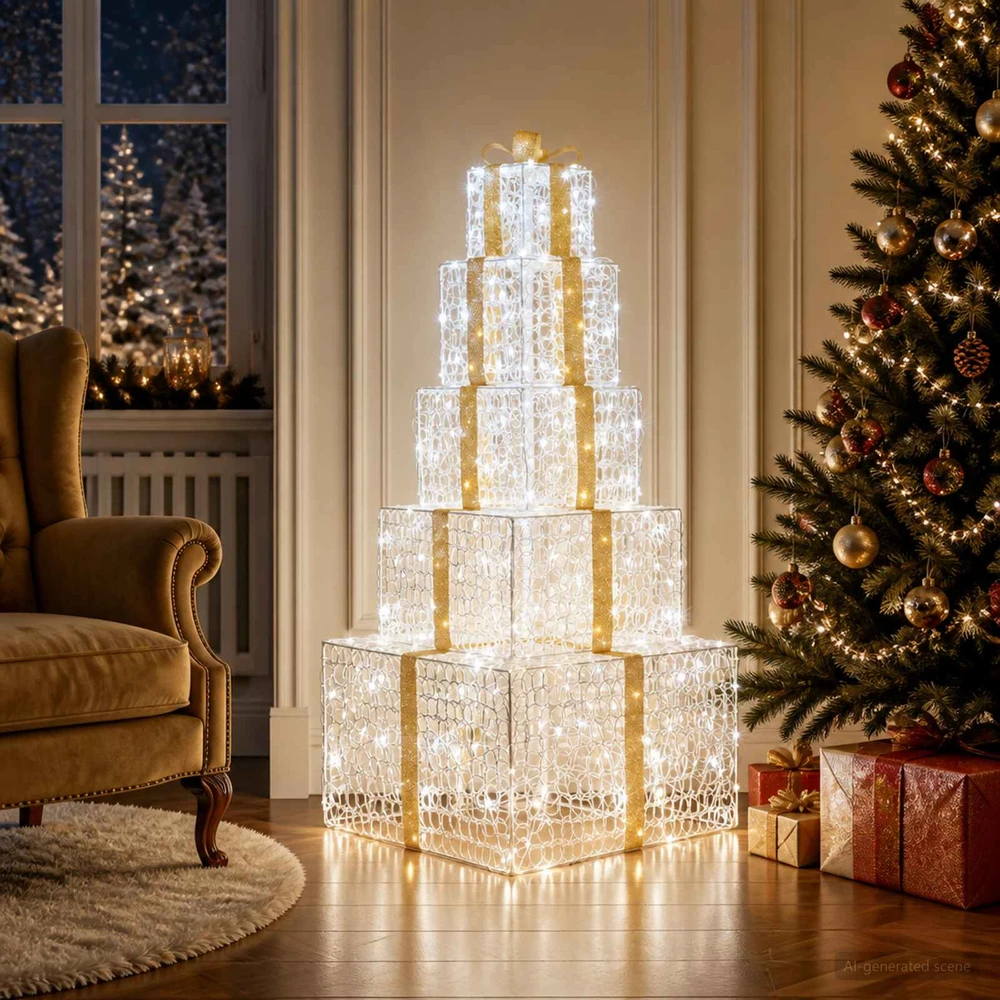 Kalėdinių LED dovanų dėžučių rinkinys 250 LED Šalta balta