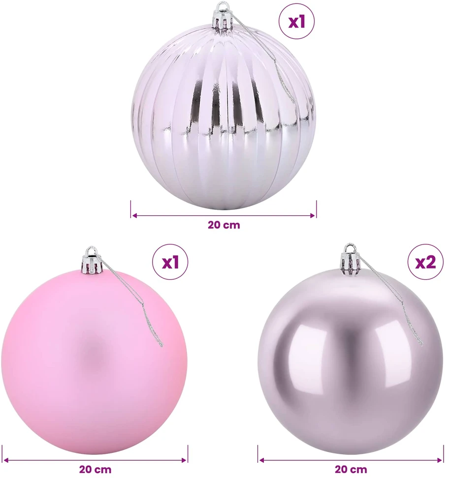 Kalėdinių rutulių rinkinys XXL 4 vnt. Rožinė Ø 20 cm Plastmasė