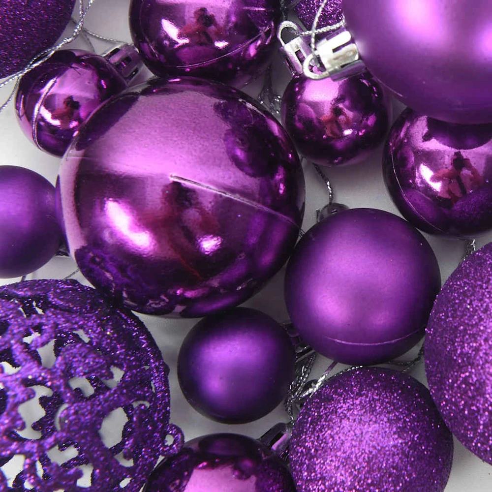 Kalėdinių žaisliukų rinkinys, 111vnt., violetinis, polistirenas
