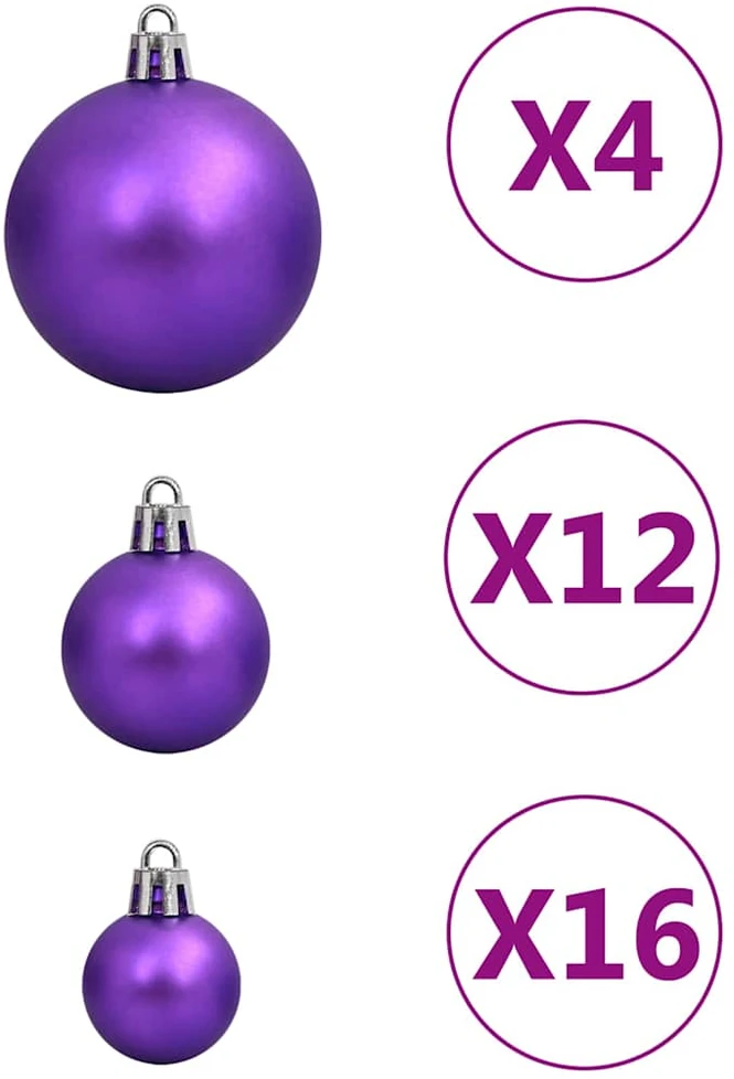 Kalėdinių žaisliukų rinkinys, 111vnt., violetinis, polistirenas
