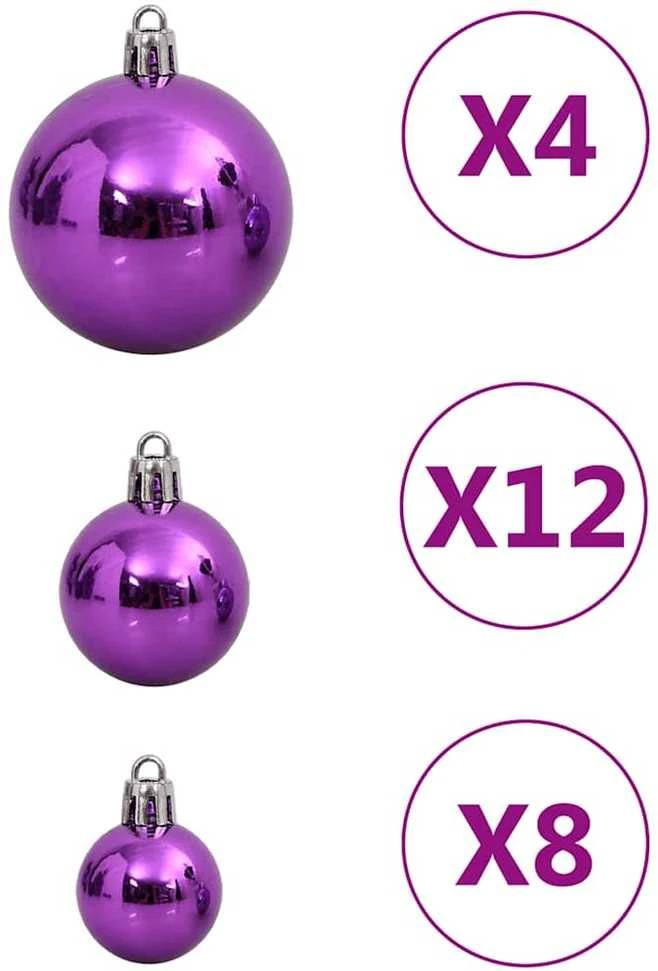 Kalėdinių žaisliukų rinkinys, 111vnt., violetinis, polistirenas