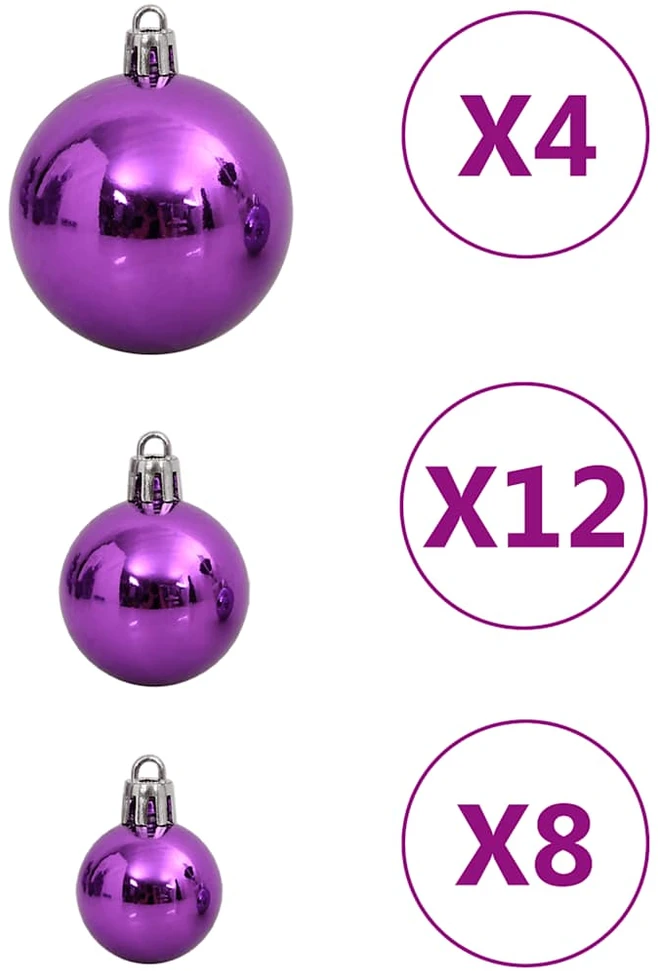 Kalėdinių žaisliukų rinkinys, 111vnt., violetinis, polistirenas