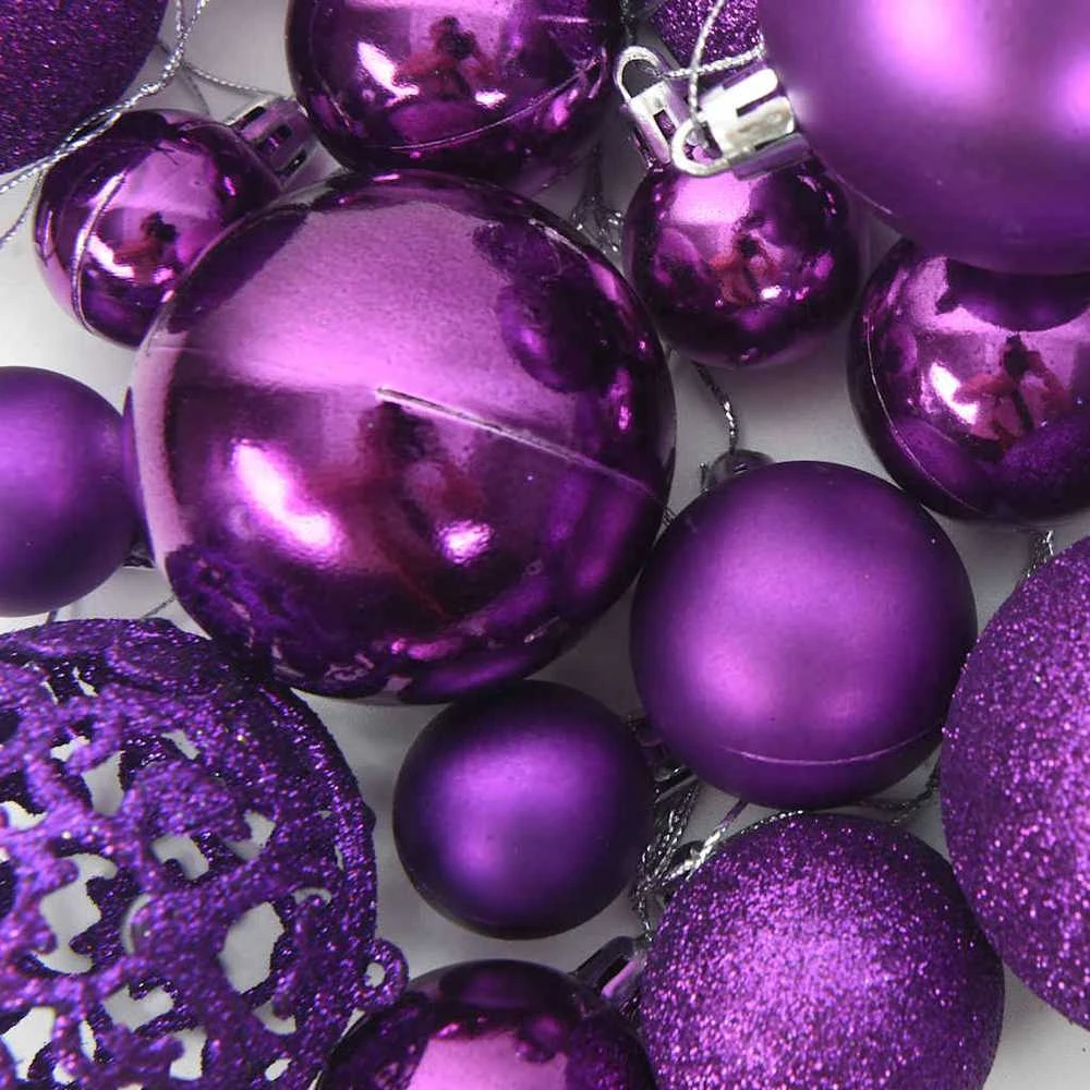 Kalėdinių žaisliukų rinkinys, 111vnt., violetinis, polistirenas