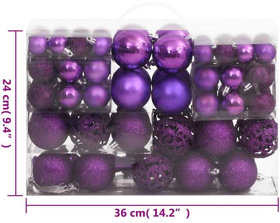 Kalėdinių žaisliukų rinkinys, 111vnt., violetinis, polistirenas