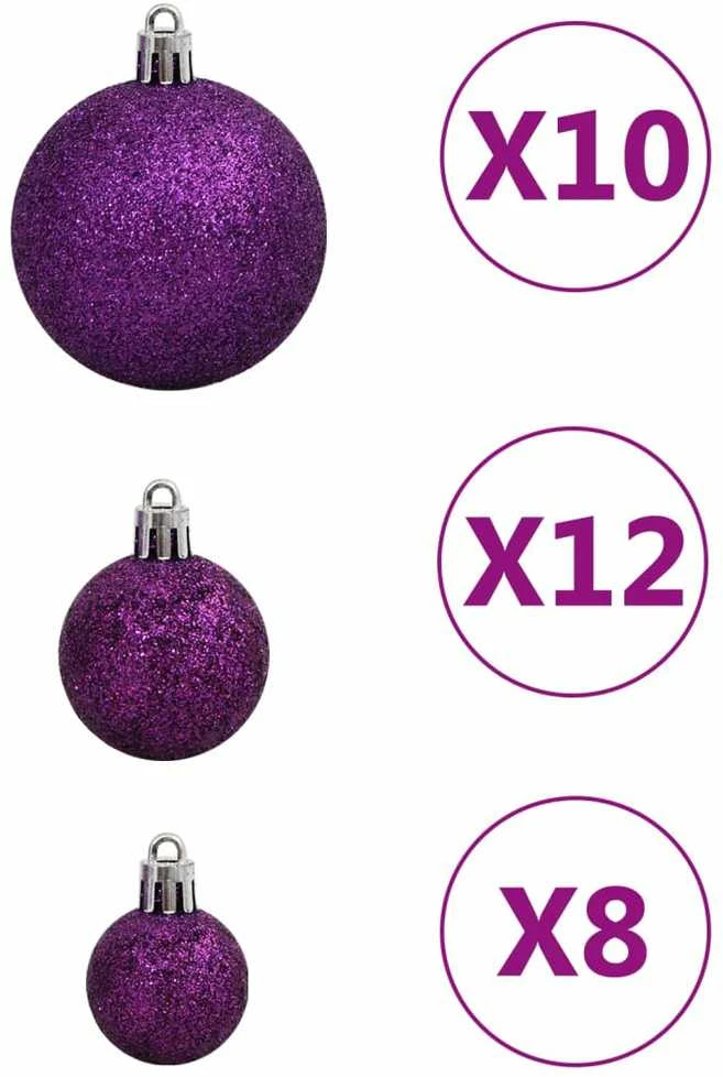 Kalėdinių žaisliukų rinkinys, 111vnt., violetinis, polistirenas