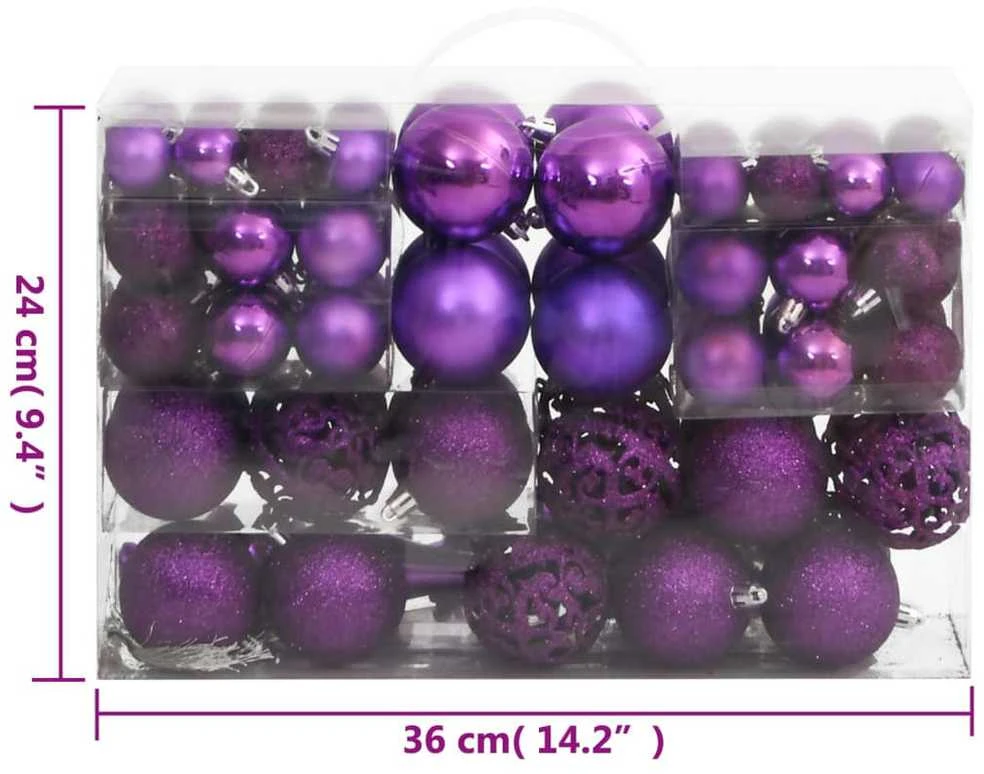 Kalėdinių žaisliukų rinkinys, 111vnt., violetinis, polistirenas