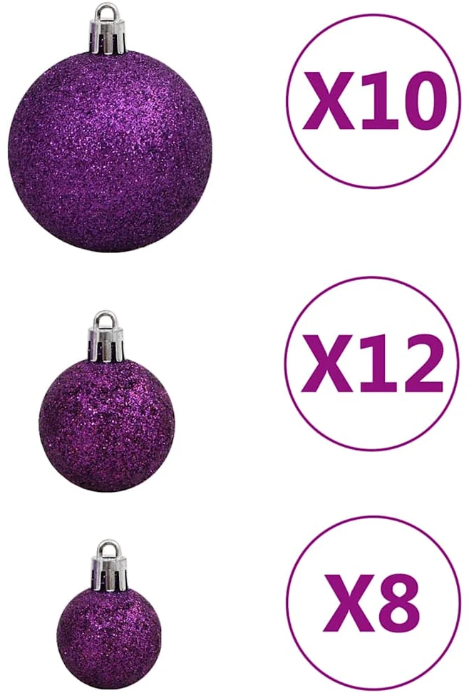 Kalėdinių žaisliukų rinkinys, 111vnt., violetinis, polistirenas