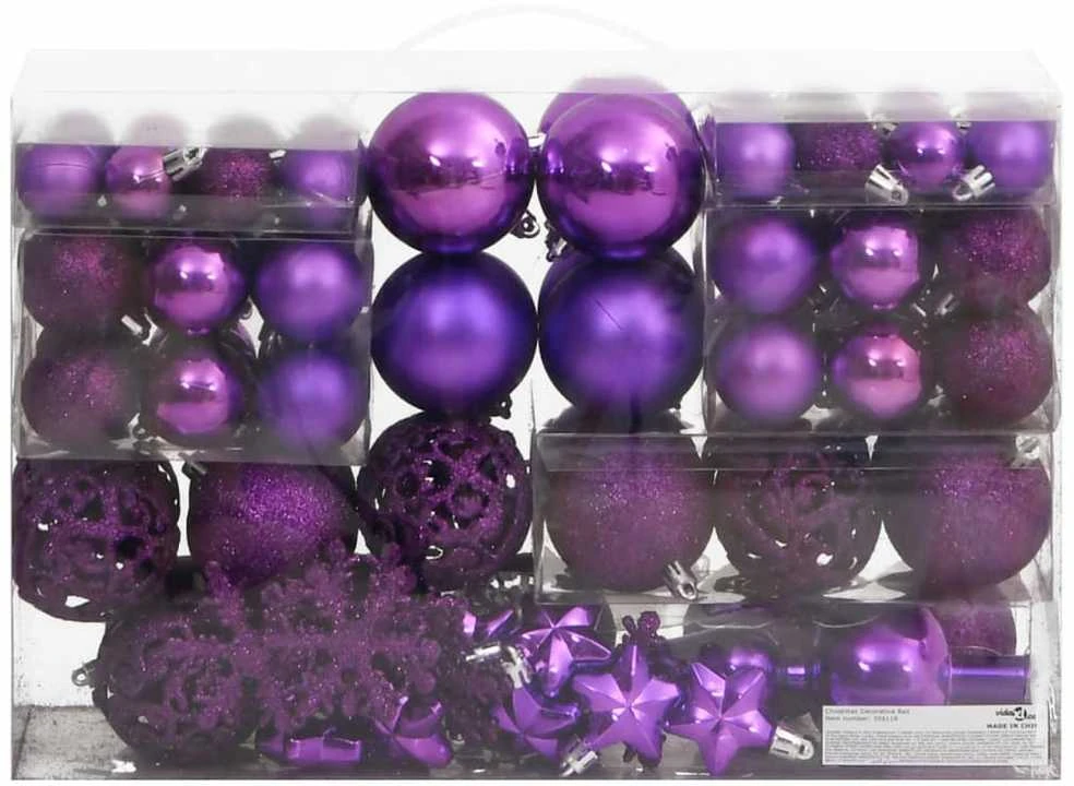 Kalėdinių žaisliukų rinkinys, 111vnt., violetinis, polistirenas