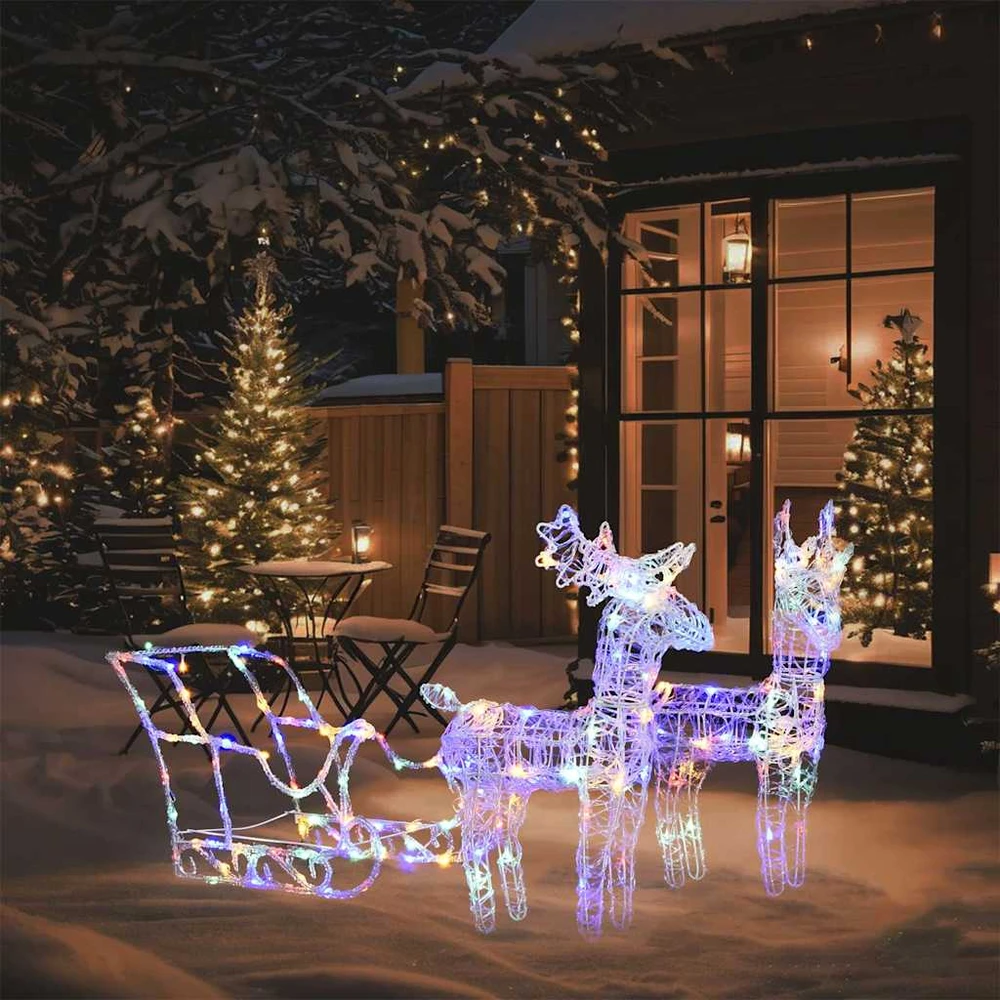 Kalėdų dekoracija elniai ir rogės, 130cm, akrilas, 160 LED