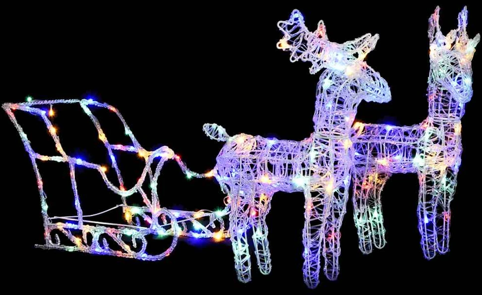 Kalėdų dekoracija elniai ir rogės, 130cm, akrilas, 160 LED