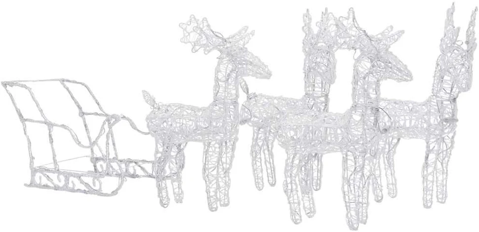 Kalėdų dekoracija elniai ir rogės, 280x28x55cm, akrilas