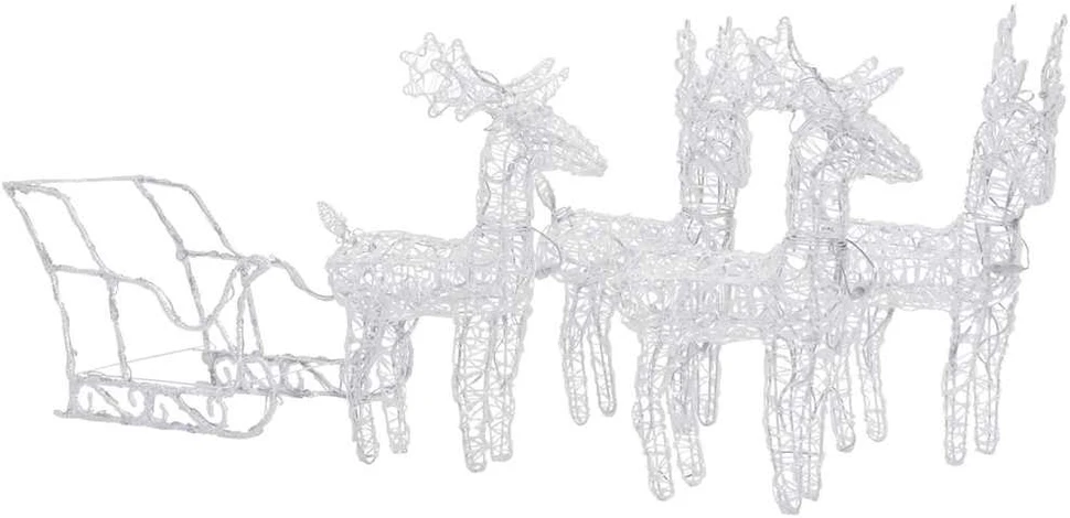 Kalėdų dekoracija elniai ir rogės, 280x28x55cm, akrilas