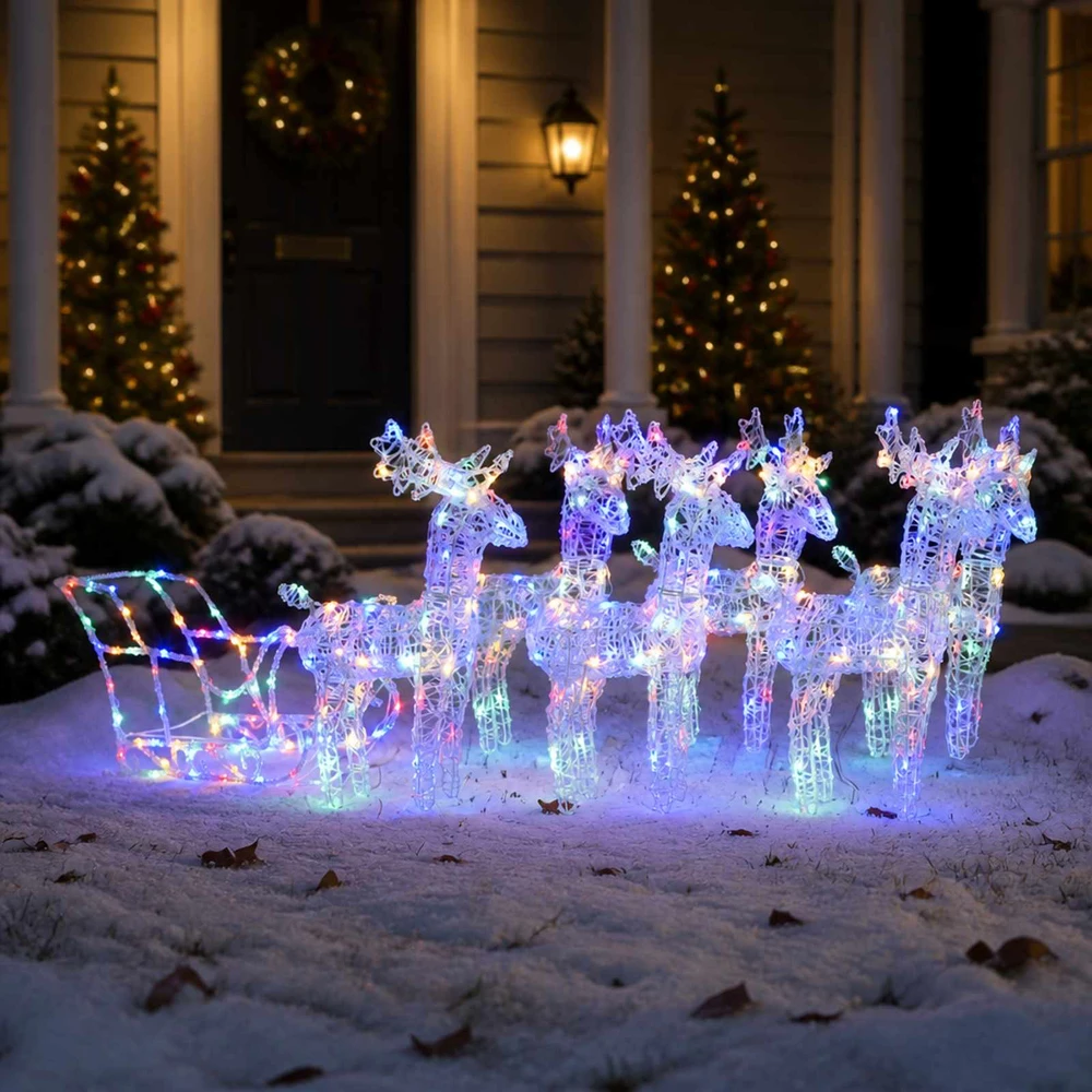 Kalėdų dekoracija elniai ir rogės, akrilas, 320 LED
