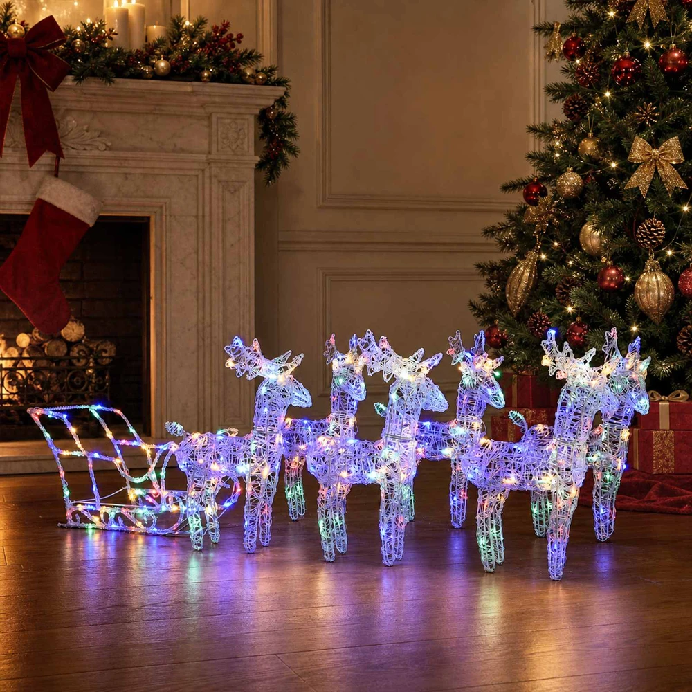 Kalėdų dekoracija elniai ir rogės, akrilas, 320 LED
