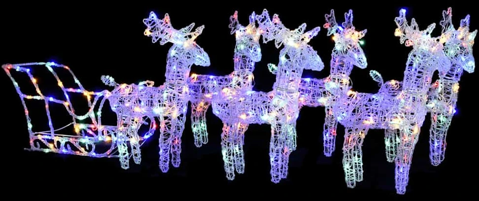 Kalėdų dekoracija elniai ir rogės, akrilas, 320 LED