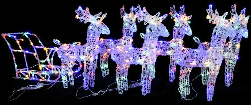 Kalėdų dekoracija elniai ir rogės, akrilas, 320 LED