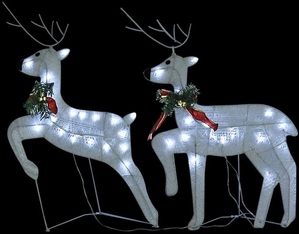 Kalėdų dekoracija elniai ir rogės, baltos spalvos, 140 LED