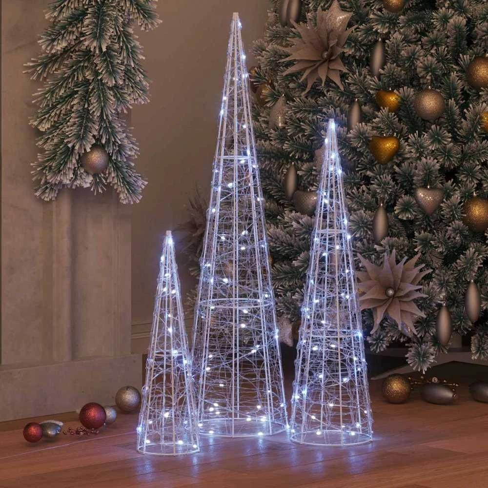 Kalėdų eglutė 3 vnt. 90 LED Šalta balta 20 x 20 x 80 cm Akrilas