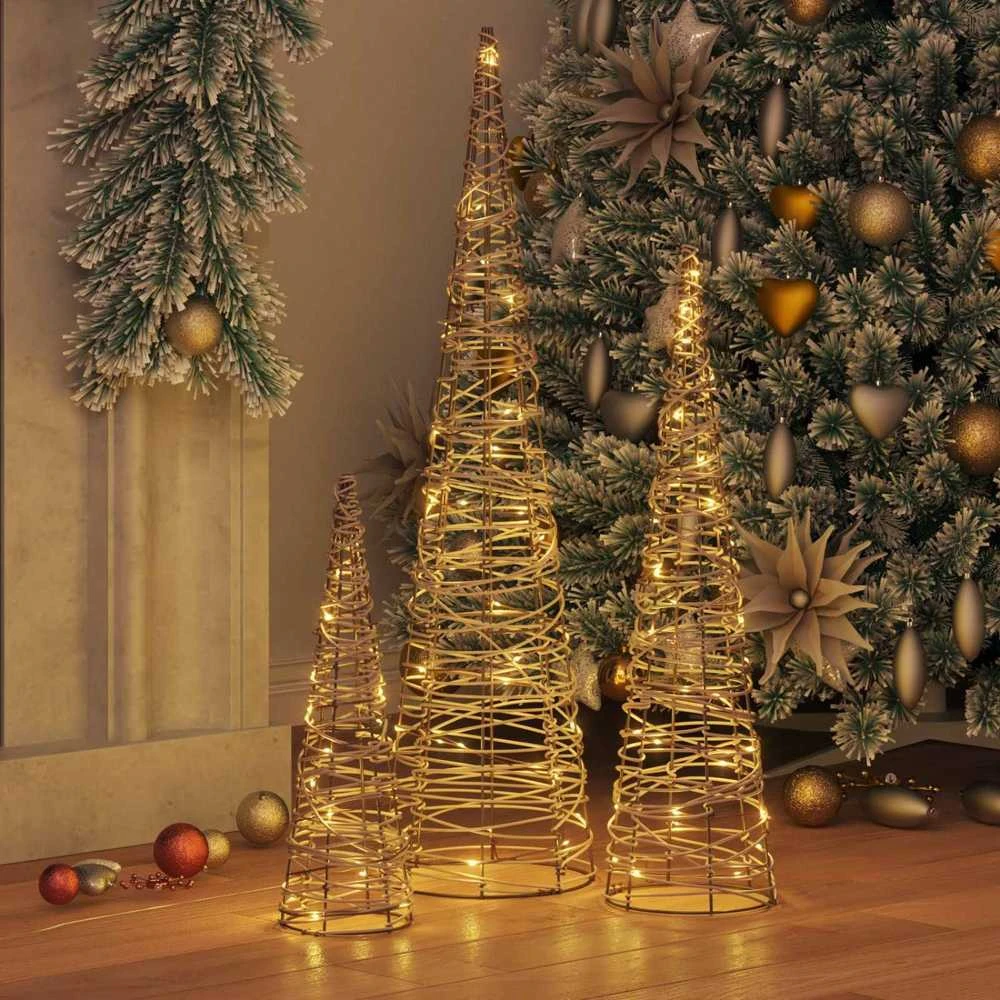 Kalėdų eglutė 3 vnt. 90 LED Šilta balta 20 x 20 x 80 cm Ratanas