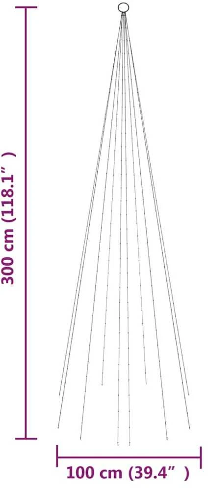 Kalėdų eglutė ant vėliavos stiebo, 300cm, 310 šiltų baltų LED