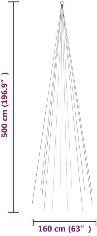 Kalėdų eglutė ant vėliavos stiebo, 500cm, 732 šaltos baltos LED
