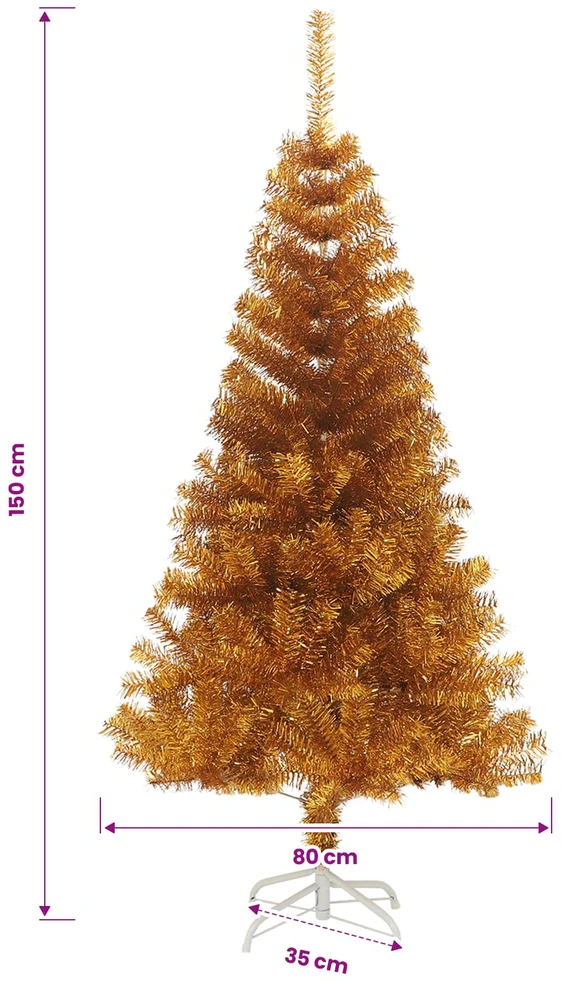 Kalėdų eglutė su LED lemputėmis Auksinė 150 cm PET ir plienas